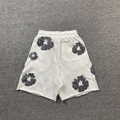Short en coton déchiré blanc avec couronne