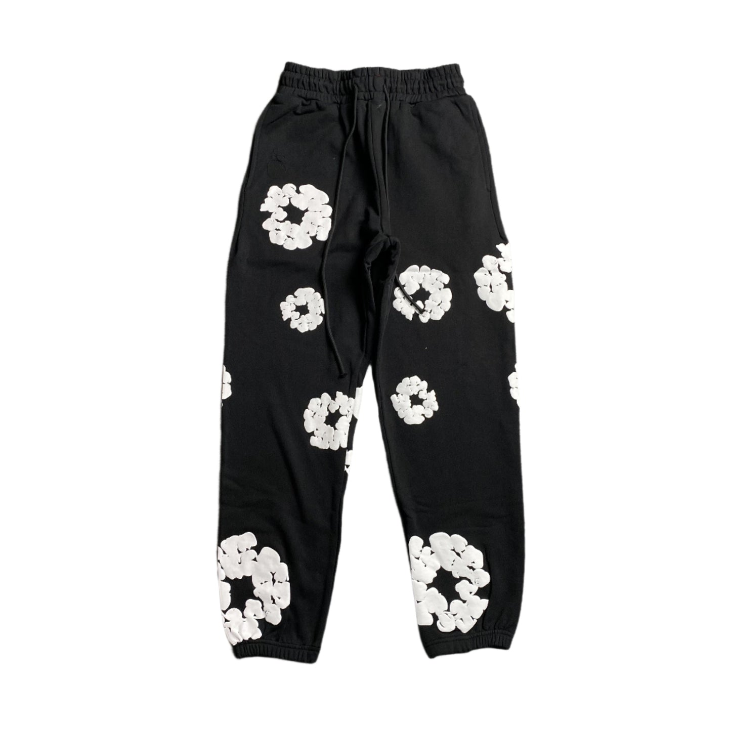 Pantalon de survêtement noir en coton déchiré et couronne