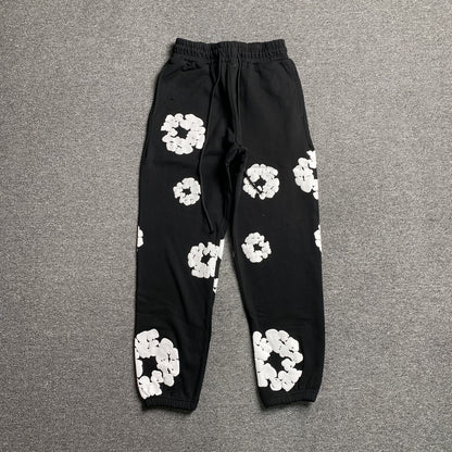 Pantalon de survêtement noir en coton déchiré et couronne
