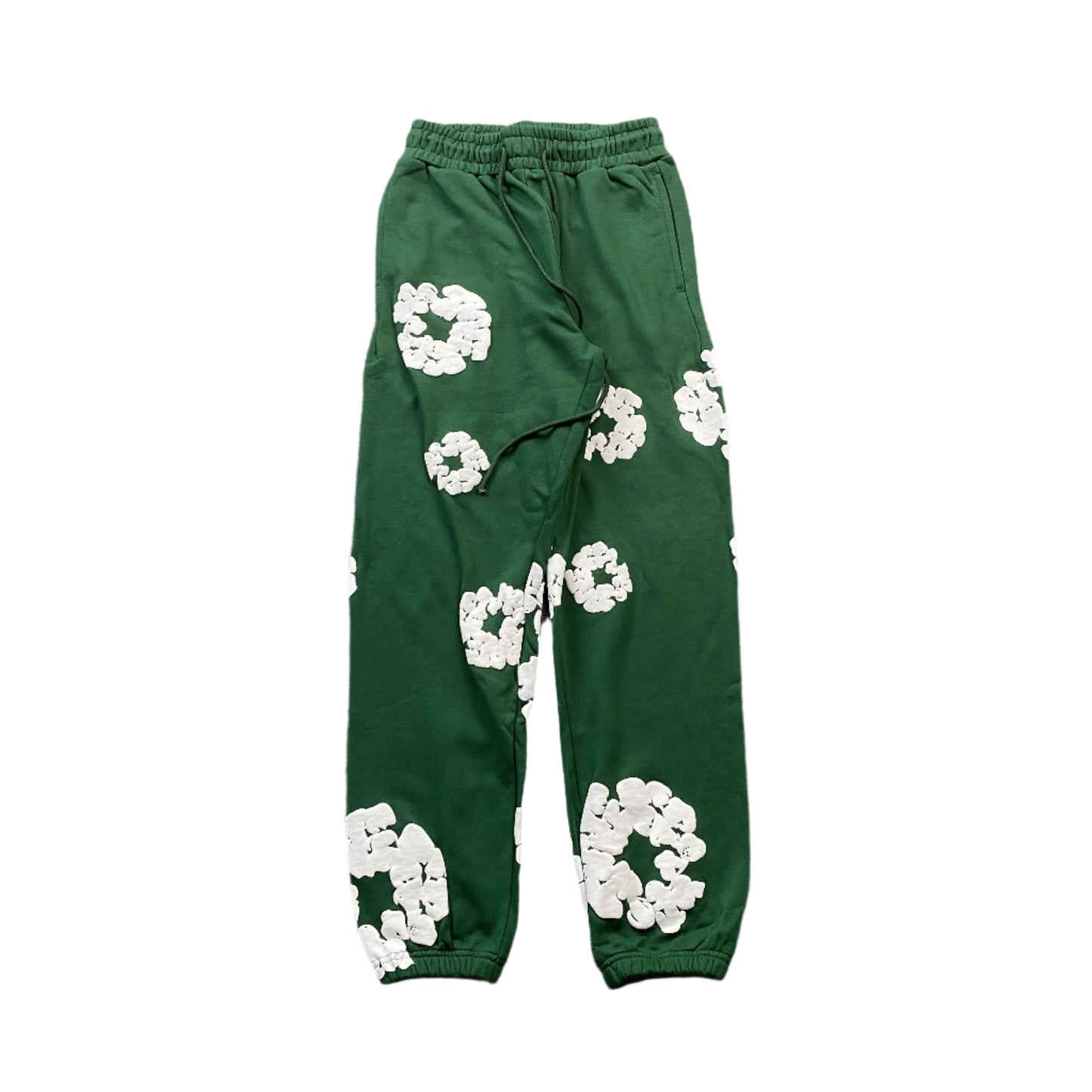 PANTALON DE SURVÊTEMENT EN COTON À MOTIFS DÉCHIRÉS VERT FONCÉ