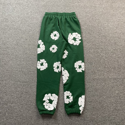 PANTALON DE SURVÊTEMENT EN COTON À MOTIFS DÉCHIRÉS VERT FONCÉ