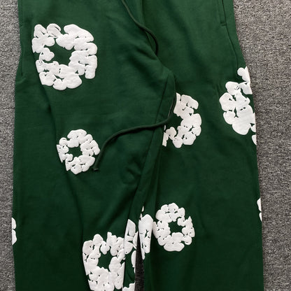 PANTALON DE SURVÊTEMENT EN COTON À MOTIFS DÉCHIRÉS VERT FONCÉ