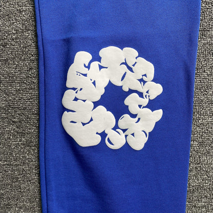 PANTALON DE SURVÊTEMENT EN COTON AVEC COURONNE DE JEAN DÉCHIRÉE, BLEU PROFOND