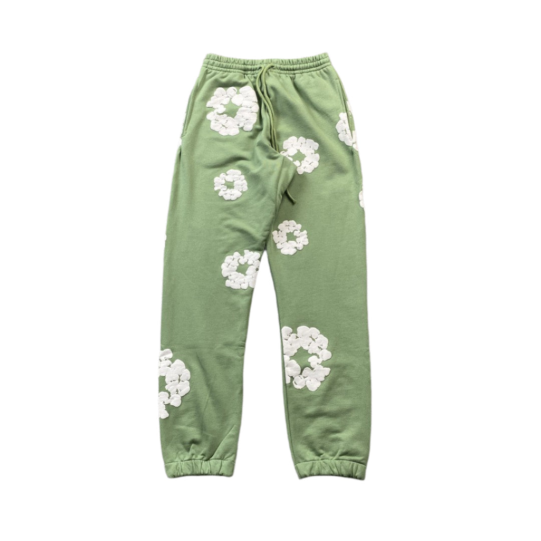 PANTALON DE SURVÊTEMENT EN COTON À MOTIFS DE DENIM ET COURONNE, VERT CLAIR