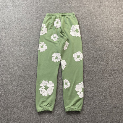 PANTALON DE SURVÊTEMENT EN COTON À MOTIFS DE DENIM ET COURONNE, VERT CLAIR
