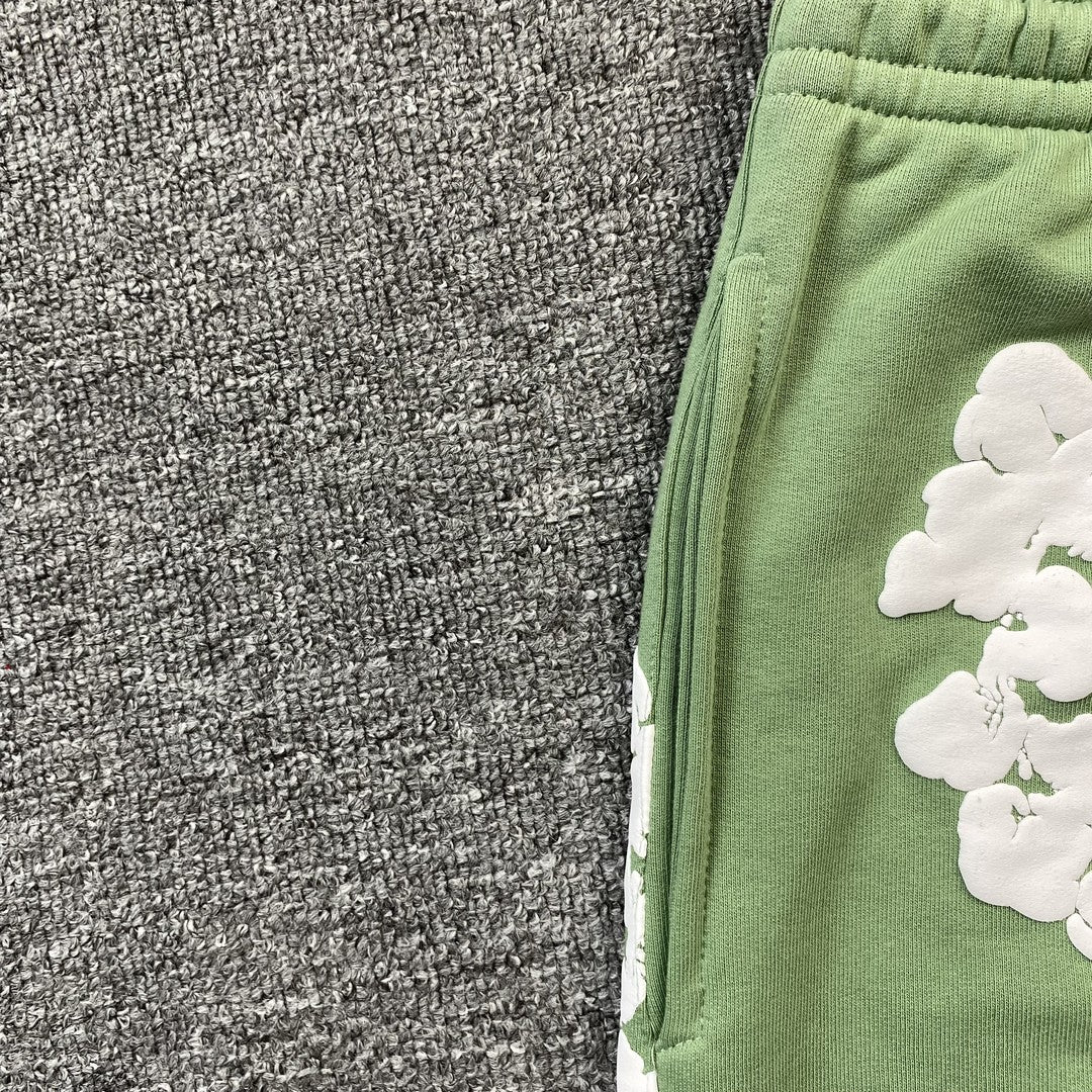 PANTALON DE SURVÊTEMENT EN COTON À MOTIFS DE DENIM ET COURONNE, VERT CLAIR