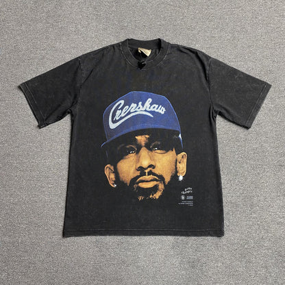 T-shirt graphique vintage Nipsey Hussle gris foncé