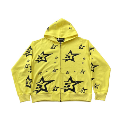 SP5DER SWEAT À CAPUCHE FERMÉ DOUBLE COUCHE 5 ÉTOILES JAUNE