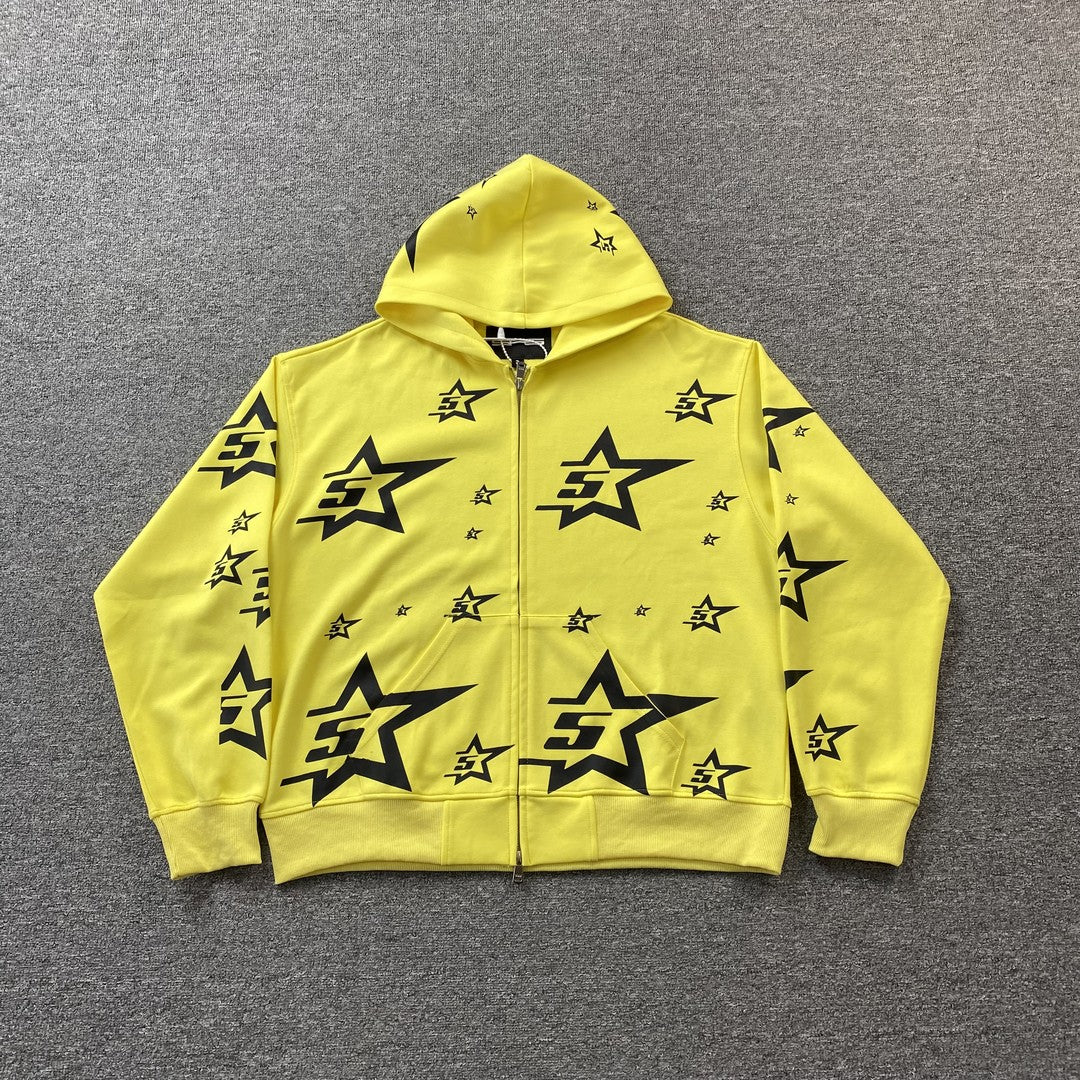 SP5DER SWEAT À CAPUCHE FERMÉ DOUBLE COUCHE 5 ÉTOILES JAUNE