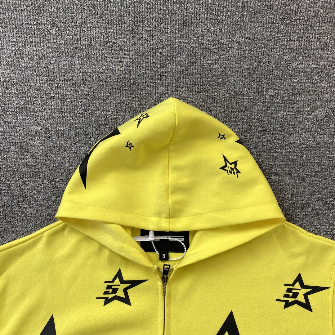 SP5DER SWEAT À CAPUCHE FERMÉ DOUBLE COUCHE 5 ÉTOILES JAUNE