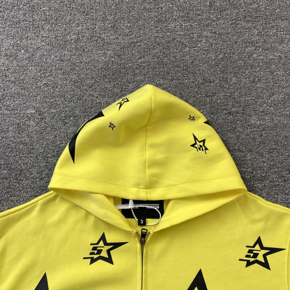 SP5DER SWEAT À CAPUCHE FERMÉ DOUBLE COUCHE 5 ÉTOILES JAUNE