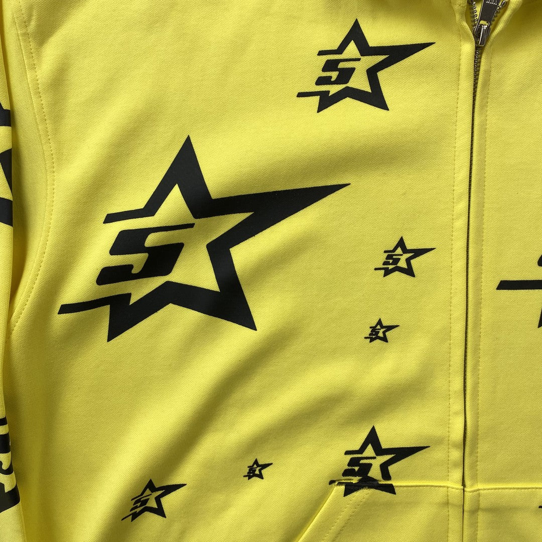 SP5DER SWEAT À CAPUCHE FERMÉ DOUBLE COUCHE 5 ÉTOILES JAUNE