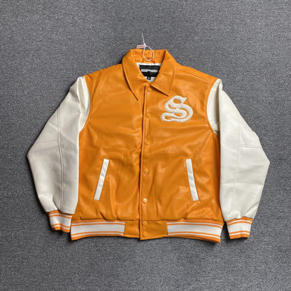 VESTE UNIVERSITAIRE EN CUIR SP5DER ORANGE