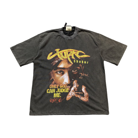 T-shirt graphique vintage Tupac gris foncé