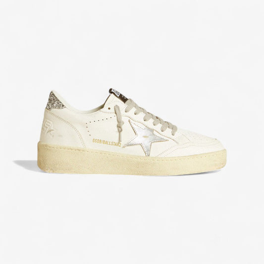 Baskets Golden Goose Ball Star 2 – Blanc/Argent pailleté
