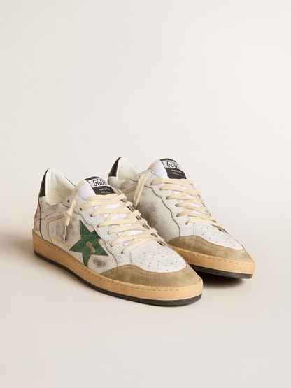Baskets Golden Goose Ball Star – Vert pailleté et blanc vintage