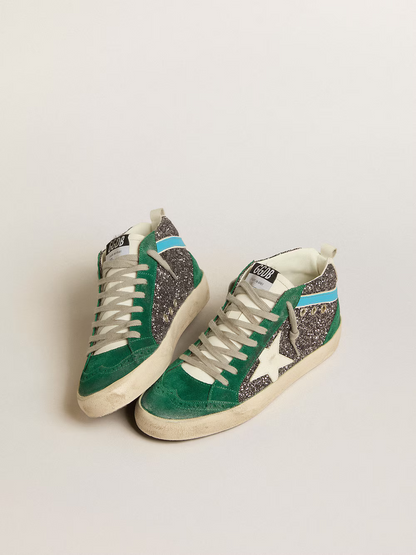 Baskets Golden Goose Mid Star – Daim vert et paillettes