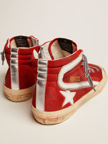 Baskets montantes Golden Goose Slide en toile rouge