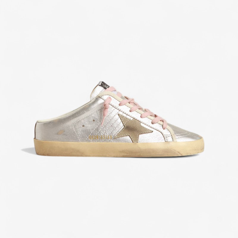 Baskets Golden Goose Slide Super-Star argentées et roses