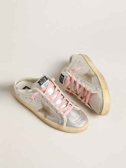 Baskets Golden Goose Slide Super-Star argentées et roses