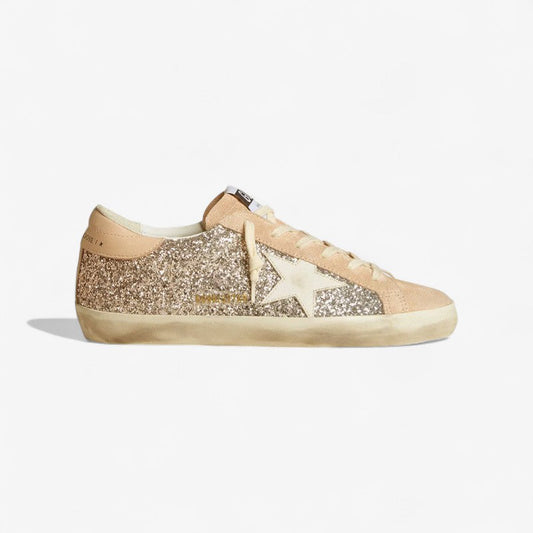 Golden Goose Super-Star – Paillettes dorées et daim beige