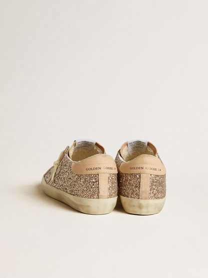 Golden Goose Super-Star – Paillettes dorées et daim beige