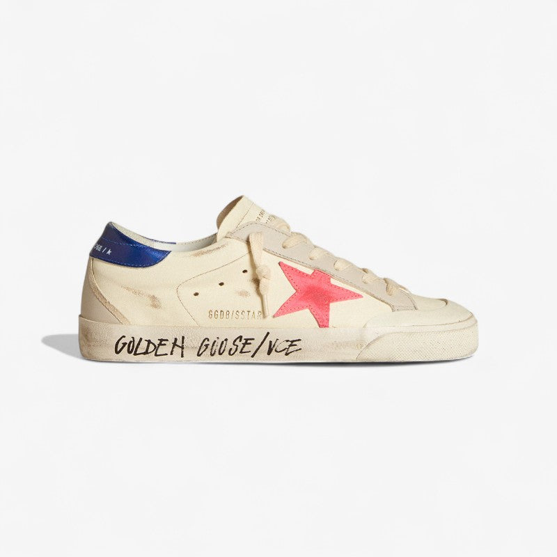 Golden Goose Super-Star – Ivoire avec étoile fuchsia