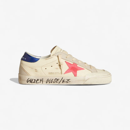 Golden Goose Super-Star – Ivoire avec étoile fuchsia