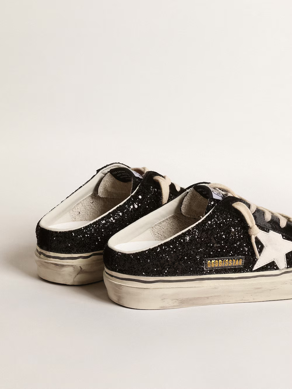Mules Golden Goose Super-Star Slide noires à paillettes
