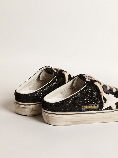 Mules Golden Goose Super-Star Slide noires à paillettes