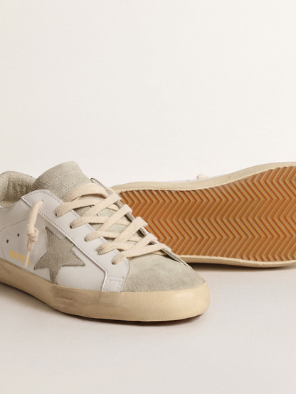 Golden Goose Superstar – Cuir blanc avec talon à paillettes argentées