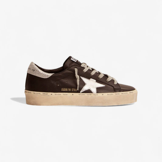 Baskets Hi Star en cuir noir avec étoile en cuir argenté laminé