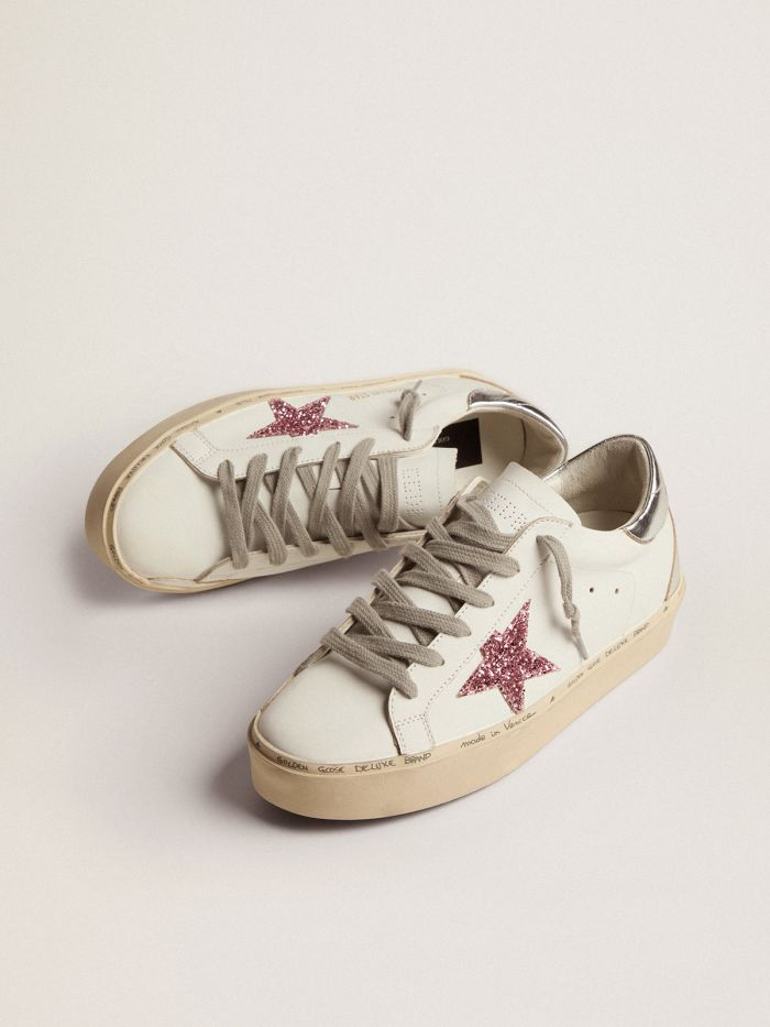 Baskets Hi Star avec languette arrière en cuir laminé argenté et étoile à paillettes roses
