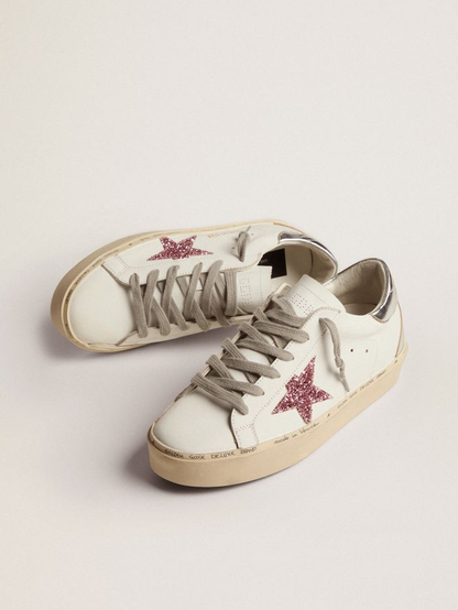 Baskets Hi Star avec languette arrière en cuir laminé argenté et étoile à paillettes roses