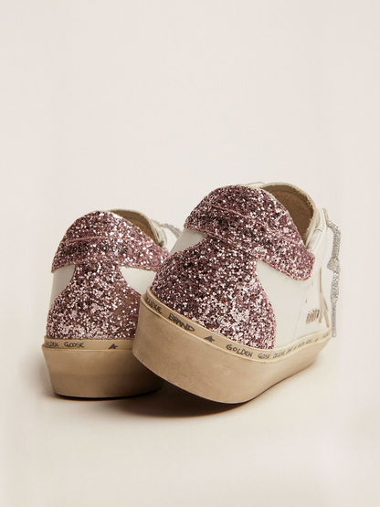 Baskets Hi Star avec étoile en cuir laminé argenté et languette arrière à paillettes rose quartz