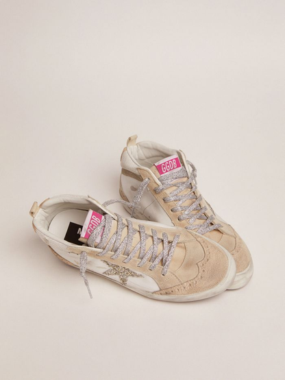 Baskets Mid Star Ltd avec étoile à paillettes vert clair et empiècement en cuir imprimé serpent