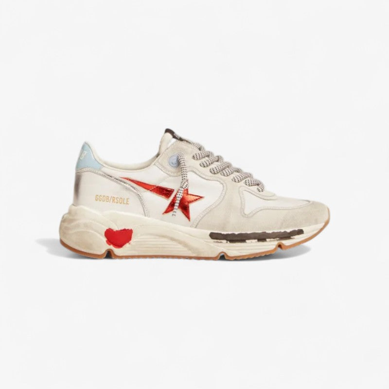 Baskets à semelle de course en nylon et daim avec étoile en cuir laminé rouge
