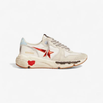 Baskets à semelle de course en nylon et daim avec étoile en cuir laminé rouge