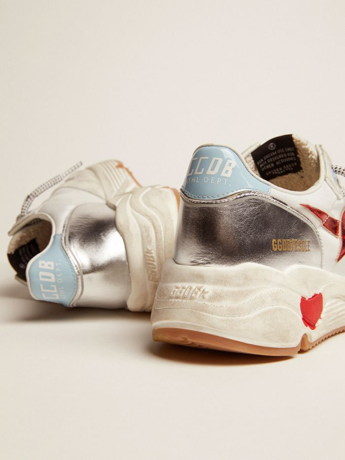 Baskets à semelle de course en nylon et daim avec étoile en cuir laminé rouge