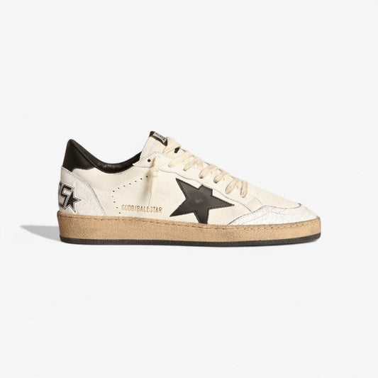 Sneaker Ball Star Donna En Daim Nero Con Stella En Pelle Bianca E Talloncino En Pelle Nera
