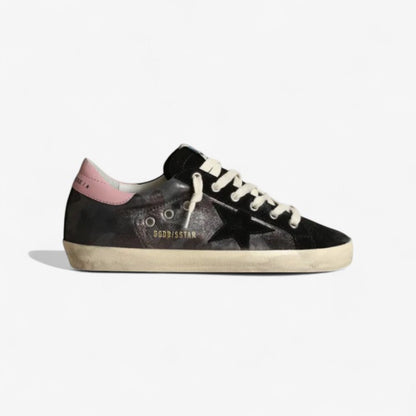 Baskets Super-star Ltd en cuir nappa camouflage métallisé avec étoile en daim noir et cuir rose