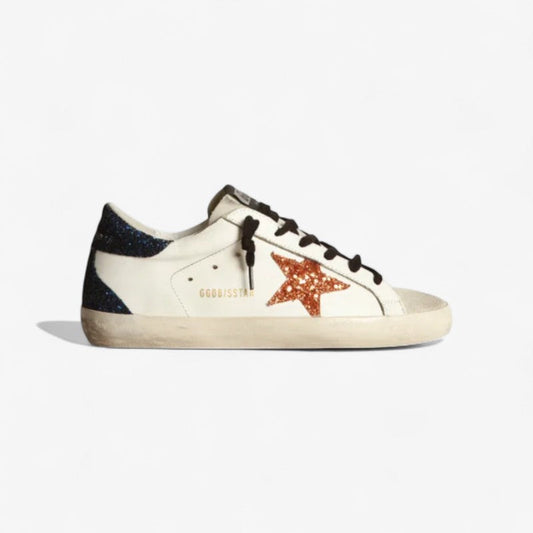 Baskets Superstar avec étoile à paillettes rose pêche et languette arrière à paillettes bleues