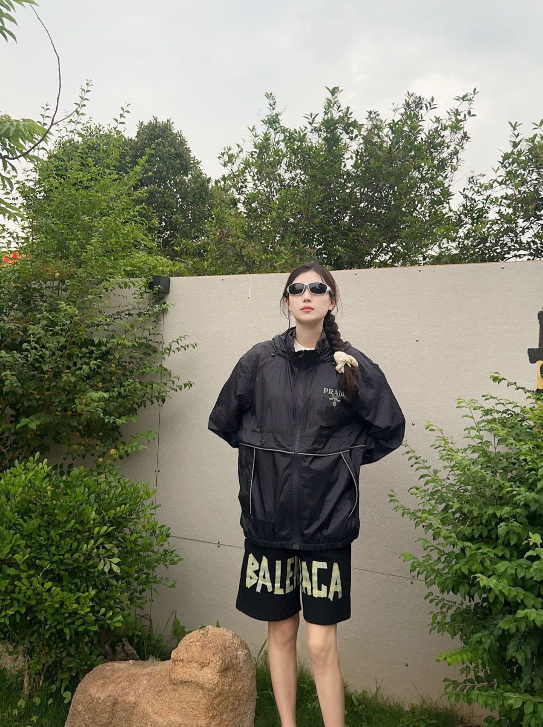 Veste légère à capuche Prada - Noire