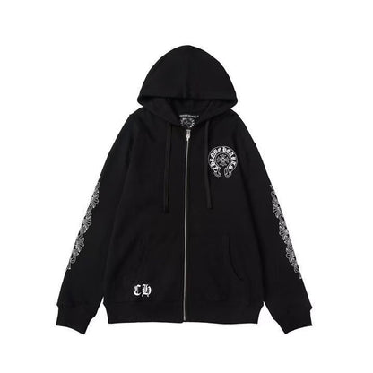 Sweat à capuche zippé asymétrique Chrome Hearts noir