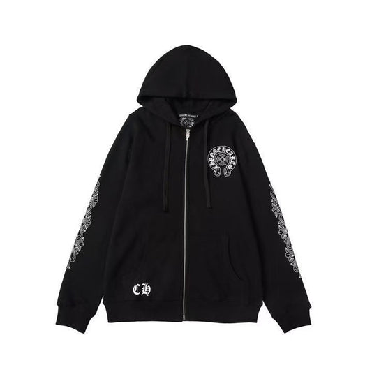 Sweat à capuche zippé asymétrique Chrome Hearts noir