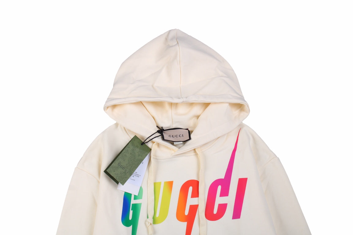 Sweat à capuche Gucci à logo arc-en-ciel - Crème