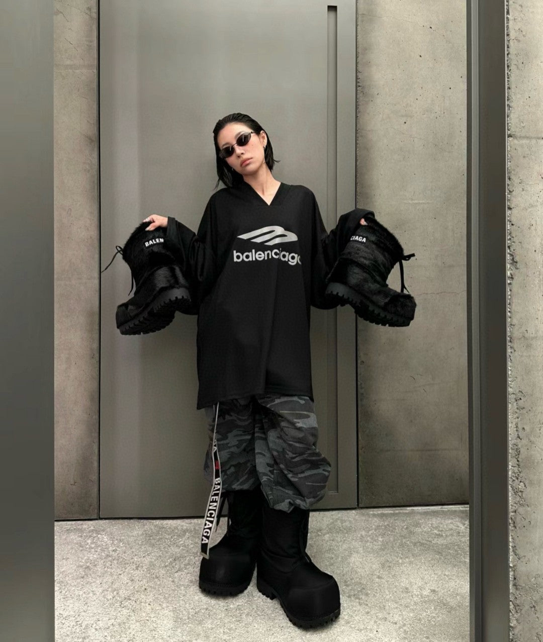 Chemise Balenciaga à manches longues avec logo - Noire