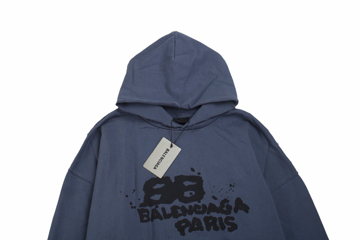 Sweat à capuche Balenciaga Paris Graffiti - Bleu