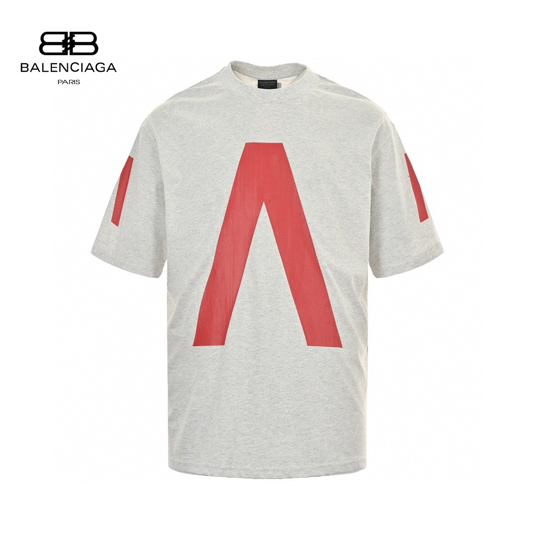 T-shirt graphique Balenciaga à logo rouge (gris)