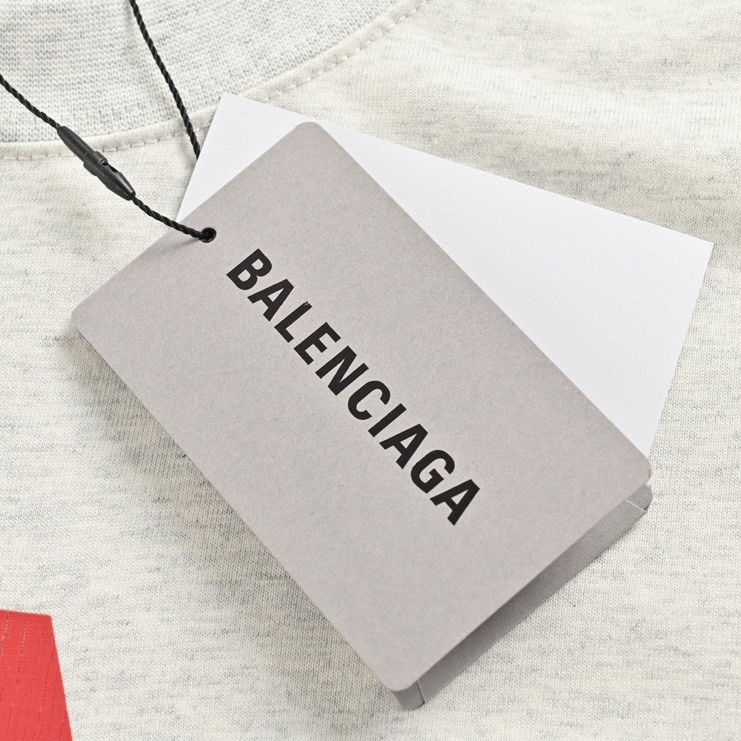 T-shirt graphique Balenciaga à logo rouge (gris)
